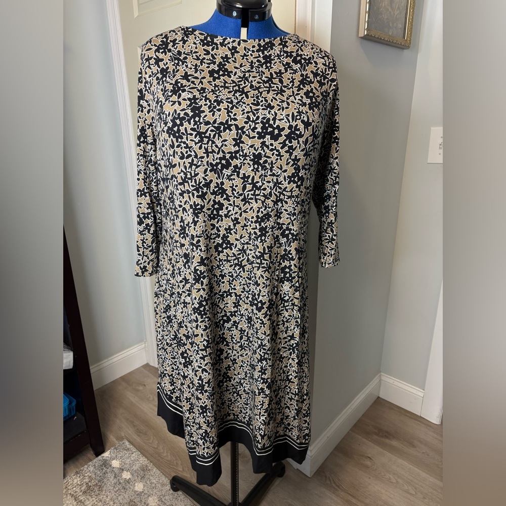 J. Jill Black and Cream Floral Long Sleeve Women Dress size Xl K